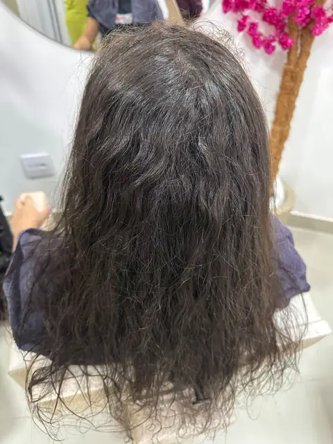 Cabelo com frizz e volume antes do tratamento
